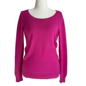 BANANA REPUBLIC Women’s Hot Pink Sequined Elbow Patch Crewneck Sweater Size…